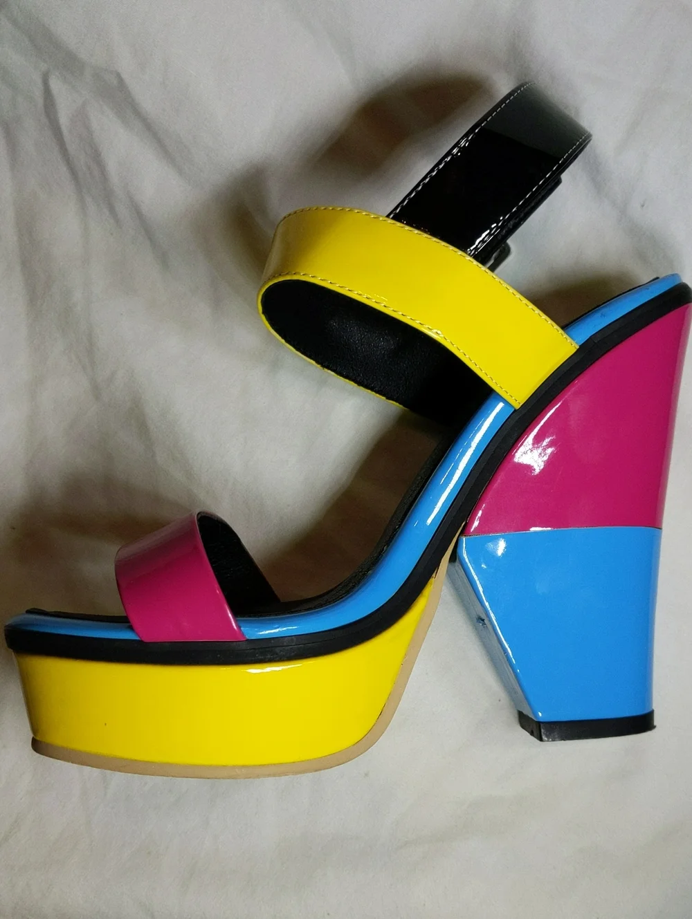 Giuseppe Zanotti Multicolor Platform Sandals in Yellow, Pink & Blue